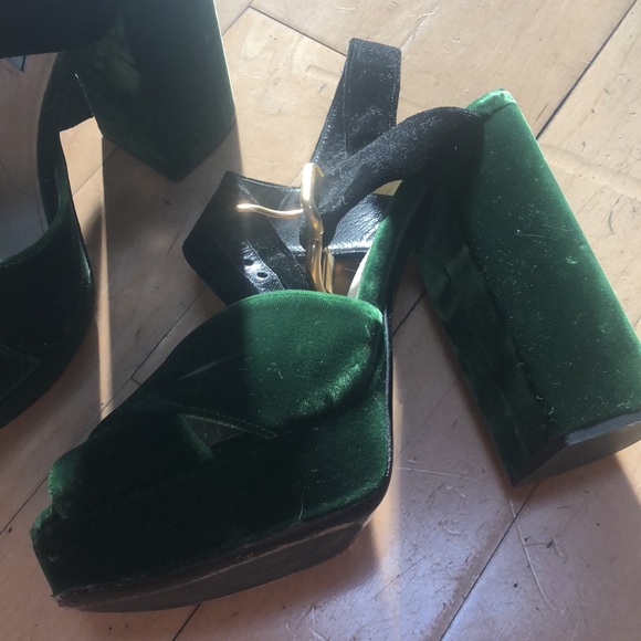 PRADA
Velvet Platform Sandals In Green/Black 391/2 - Picture 11 of 16